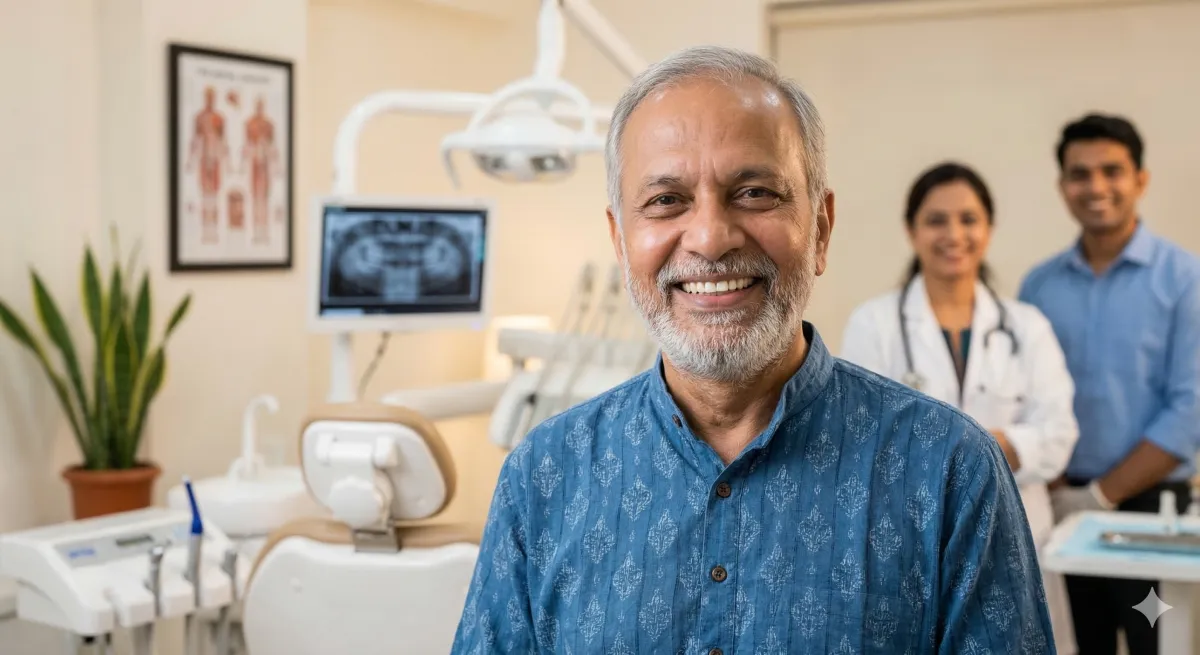 Patient smiling after full-mouth dental implant restoration