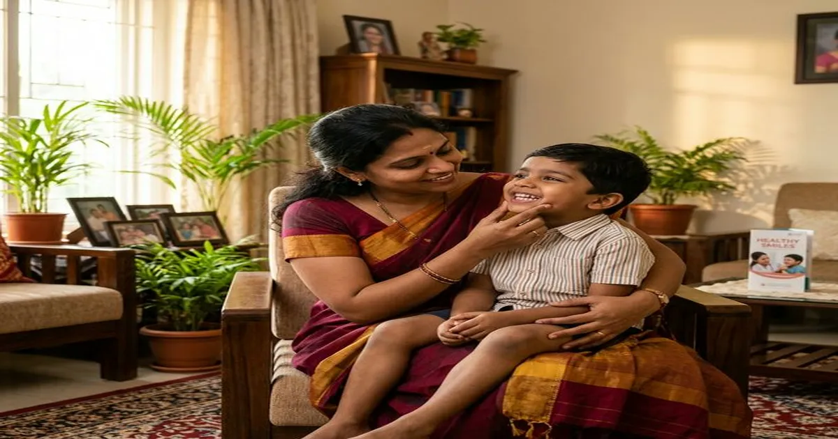 Happy South Indian child brushing milk teeth with parent supervision in Chennai home